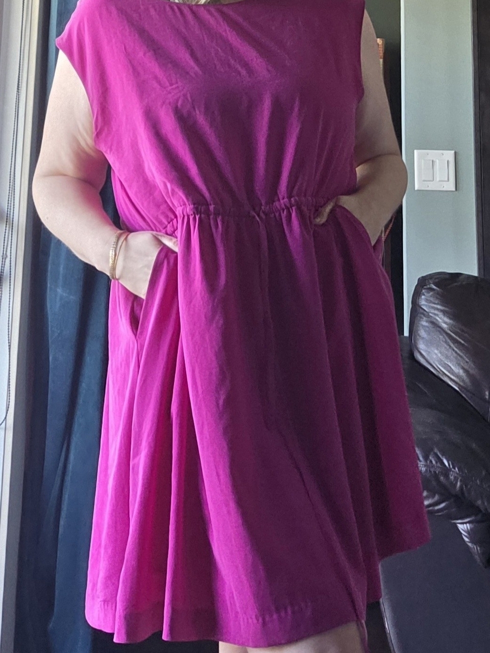 GAP Sleeveless Magenta Drawstring Waist Mini Dress